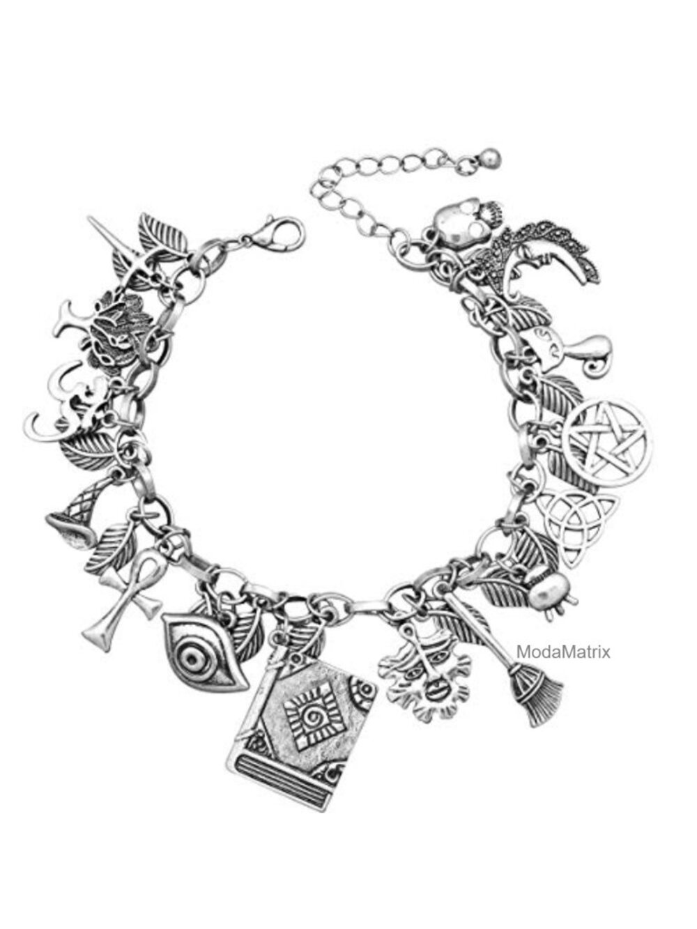 Vintage Lucky Charms Cuff Bangle Bracelet Multi Charms Halloween Gothic